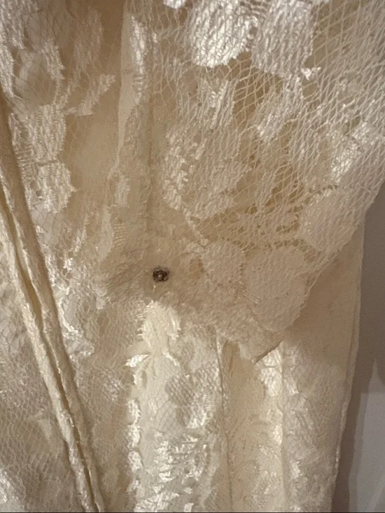 Vintage Cream Lace Long-Sleeve V-Neck Gown - Picture 5 of 11